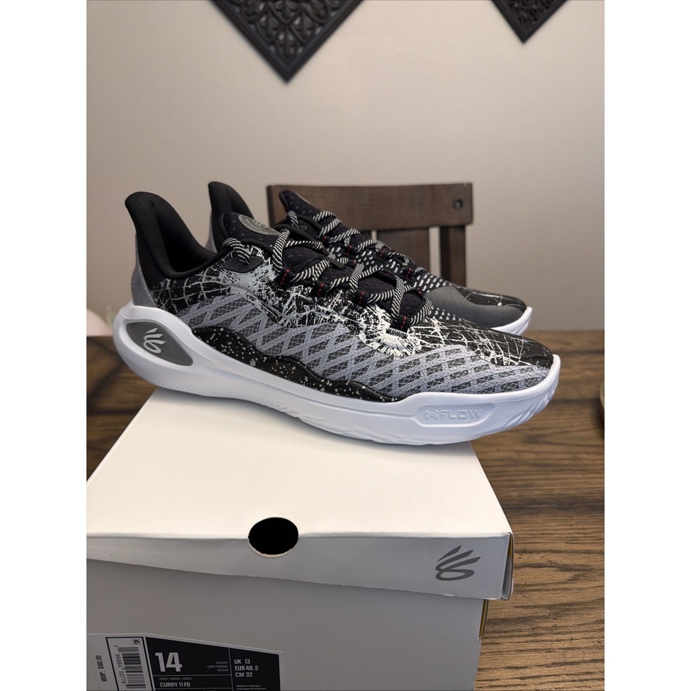Under Armour Curry 11 FD Black White Basketball Shoes 3027503 001 Mens Size 14